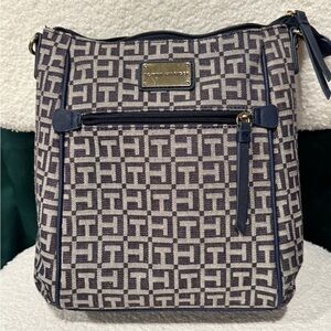 Tommy Hilfiger Navy/Gray Monogram Shoulder Bag Zip Top Purse